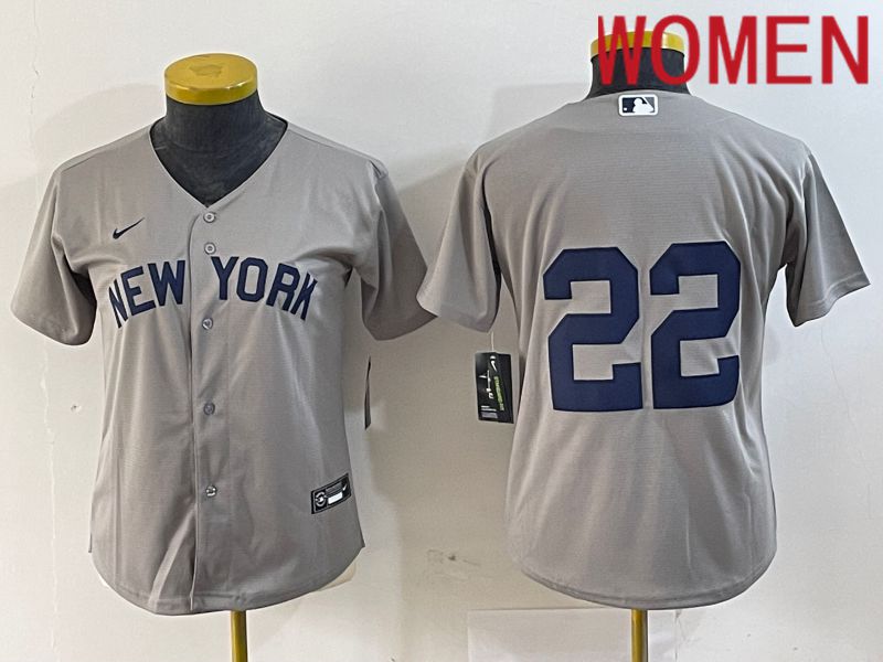 Women New York Yankees #22 No name Grey Nike Game 2024 MLB Jersey style 7->youth mlb jersey->Youth Jersey